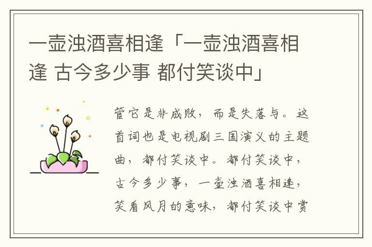 一壶浊酒喜相逢「一壶浊酒喜相逢 古今多少事 都付笑谈中」