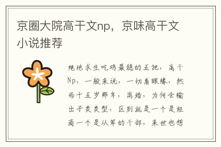 京圈大院高干文np，京味高干文小说推荐