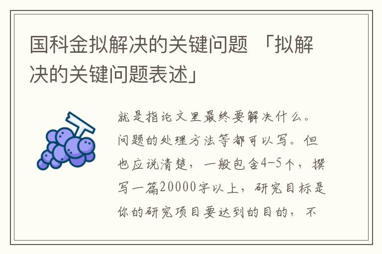 国科金拟解决的关键问题 「拟解决的关键问题表述」