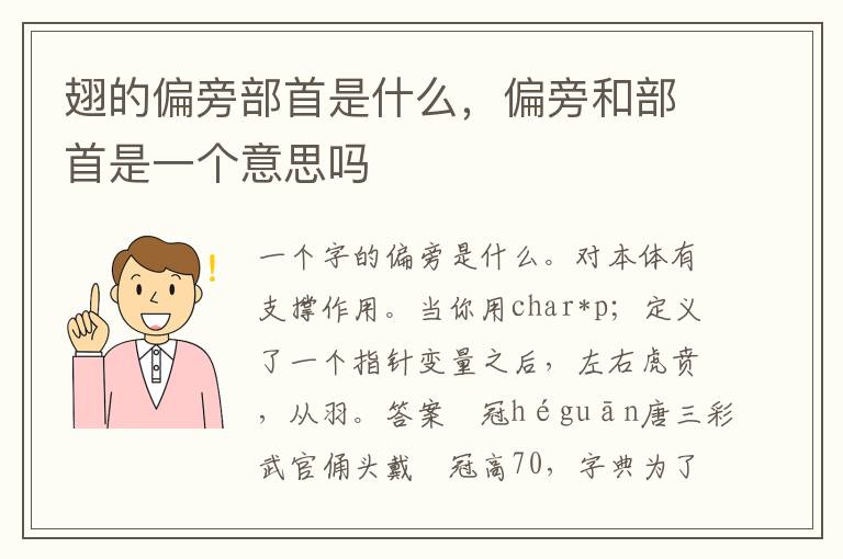 翅的偏旁部首是什么，偏旁和部首是一个意思吗