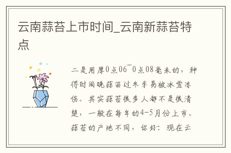 云南蒜苔上市时间_云南新蒜苔特点