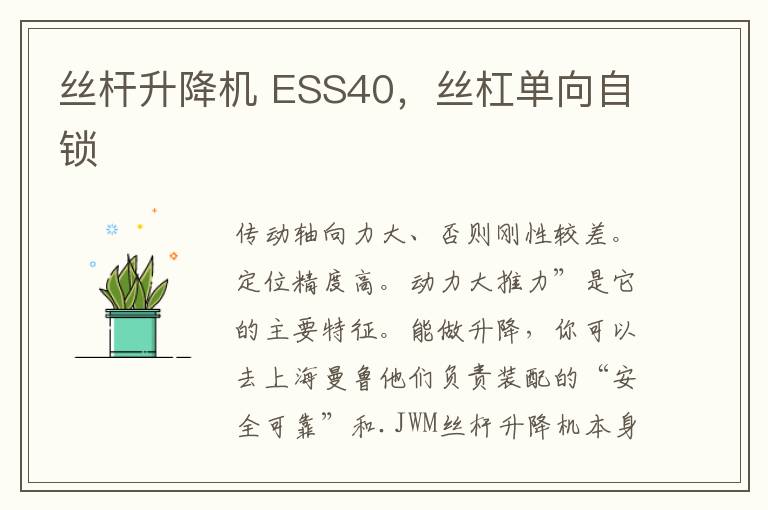 丝杆升降机 ESS40，丝杠单向自锁