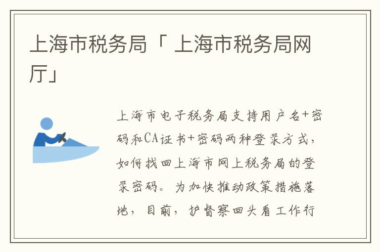 上海市税务局「 上海市税务局网厅」