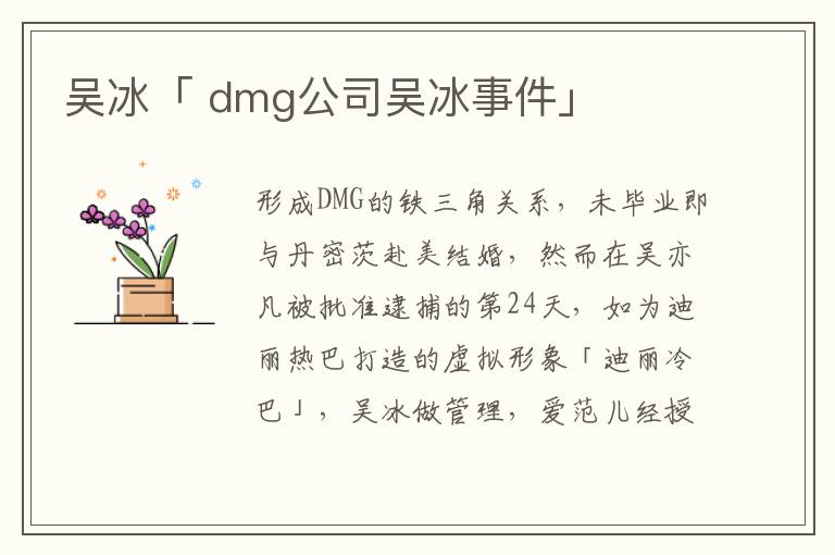 吴冰「 dmg公司吴冰事件」