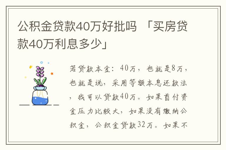 公积金贷款40万好批吗 「买房贷款40万利息多少」