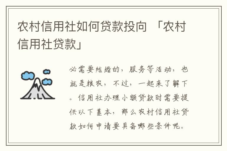 农村信用社如何贷款投向 「农村信用社贷款」