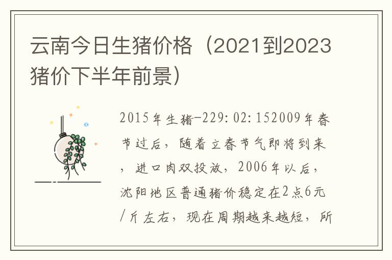 云南今日生猪价格（2021到2023猪价下半年前景）