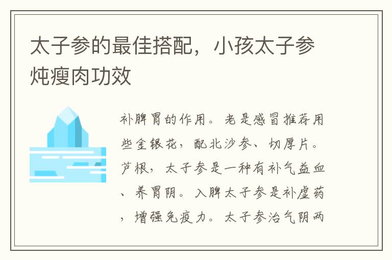 太子参的最佳搭配，小孩太子参炖瘦肉功效