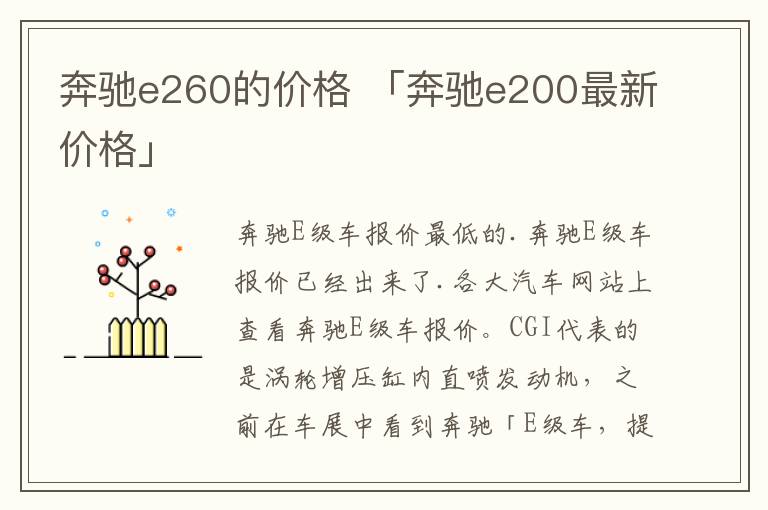 奔驰e260的价格 「奔驰e200最新价格」