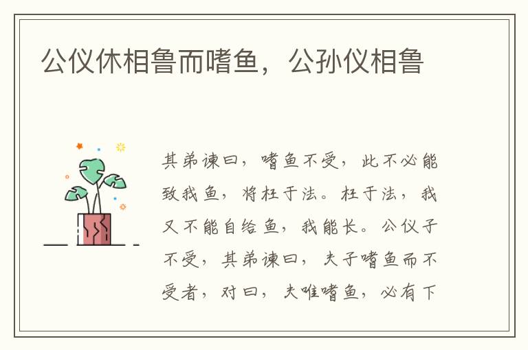 公仪休相鲁而嗜鱼，公孙仪相鲁