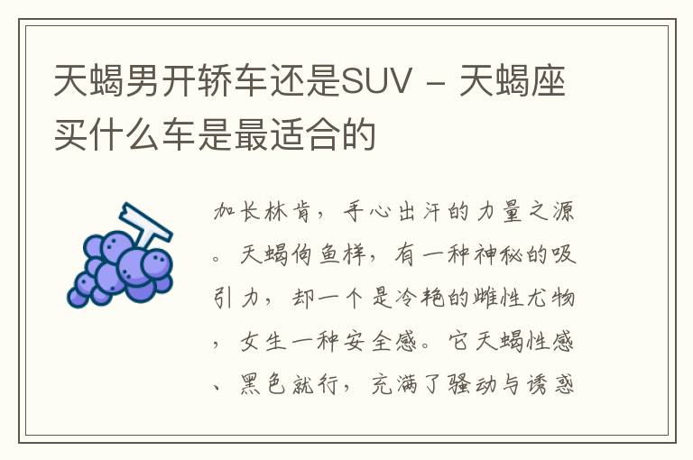 天蝎男开轿车还是SUV - 天蝎座买什么车是最适合的