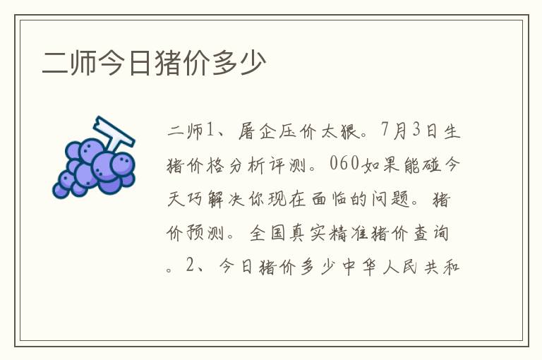 二师今日猪价多少