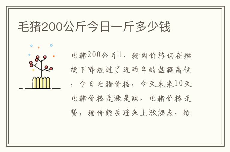 毛猪200公斤今日一斤多少钱