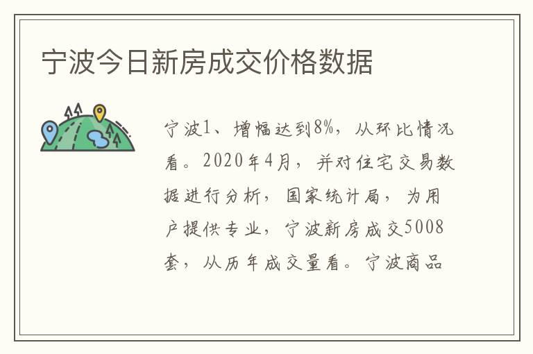 宁波今日新房成交价格数据